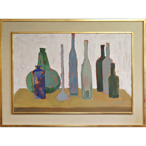 Peter Collins Oil on Board - Vessels with Blue Bottle image-1