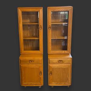 Pair of Ercol Blonde Elm Glazed Cabinets