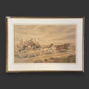 Original Antique Watercolour Painting of a Stage Coach