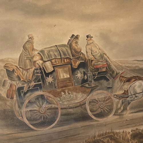 Original Antique Watercolour Painting of a Stage Coach image-2