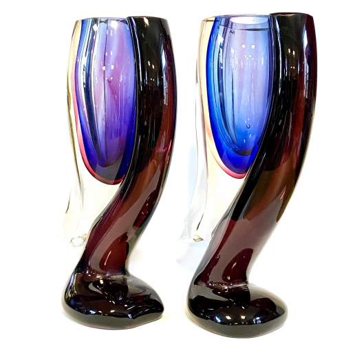 Murano Sommerso Pair of Unusual Shaped Glass Vases image-2