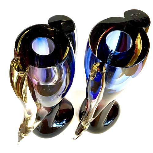 Murano Sommerso Pair of Unusual Shaped Glass Vases image-3
