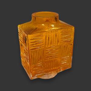 Whitefriars Glass Tangerine Stitched Cube Vase