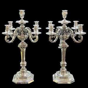 Rare Pair of Silver Plated Christofle Candelabra