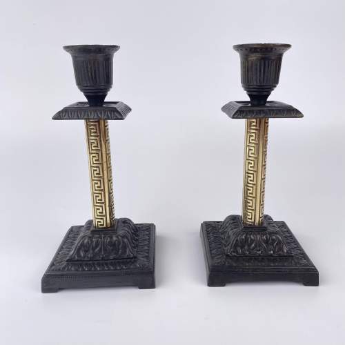 Victorian Grecian Revival Aesthetic Period Brass Candlesticks image-1