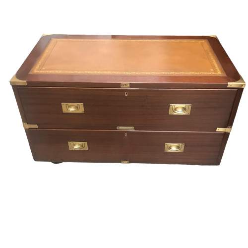 Antique Victorian Mahogany Campaign Chest Table image-1
