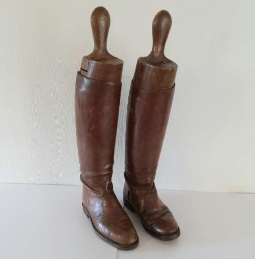 Antique Brown Leather Riding Boots with Wooden Trees image-1