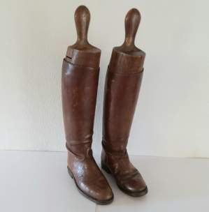 Antique Brown Leather Riding Boots with Wooden Trees