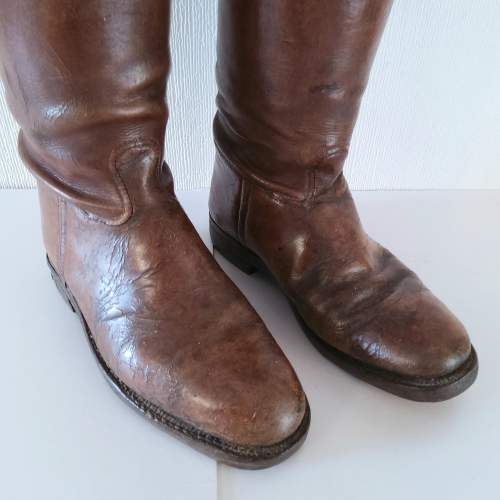 Antique Brown Leather Riding Boots with Wooden Trees image-3