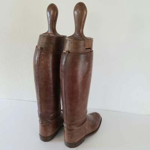 Antique Brown Leather Riding Boots with Wooden Trees image-4