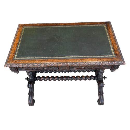 Victorian Carved Oak Writing Table image-1