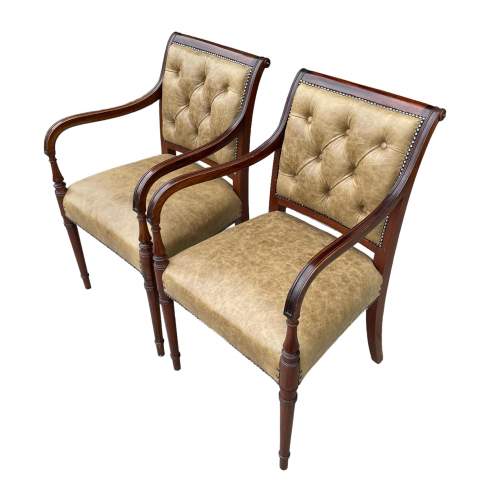 Pair of Mahogany Button Back Leather Armchairs image-1