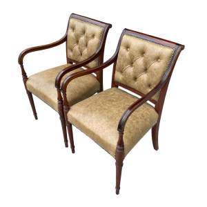 Pair of Mahogany Button Back Leather Armchairs