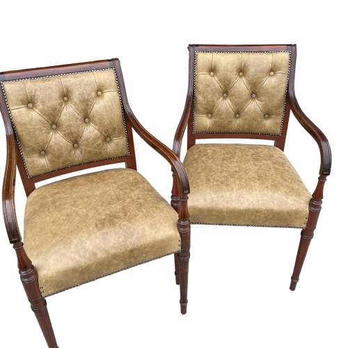 Pair of Mahogany Button Back Leather Armchairs image-3