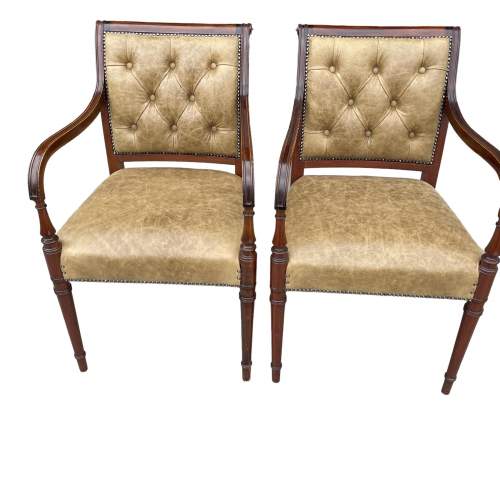 Pair of Mahogany Button Back Leather Armchairs image-6