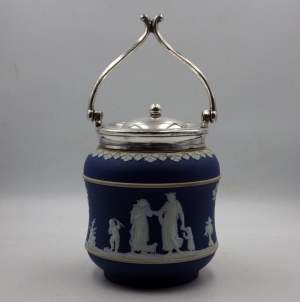 Wedgwood 19th Century Antique Cobalt Blue Jasperware Preserve Jar