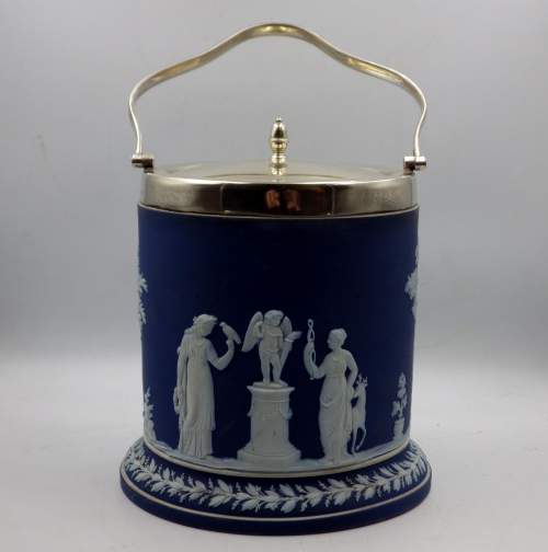 Wedgwood 19th Century Antique Cobalt Blue Jasperware Biscuit Barrel image-1