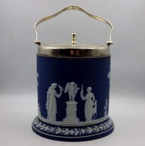 Wedgwood 19th Century Antique Cobalt Blue Jasperware Biscuit Barrel