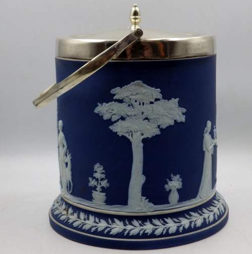Wedgwood 19th Century Antique Cobalt Blue Jasperware Biscuit Barrel image-4