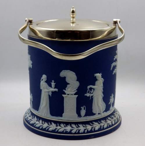 Wedgwood 19th Century Antique Cobalt Blue Jasperware Biscuit Barrel image-2