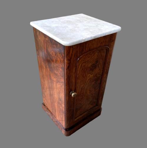 A Victorian Figured Mahogany Pot Cupboard with a Marble Top image-2