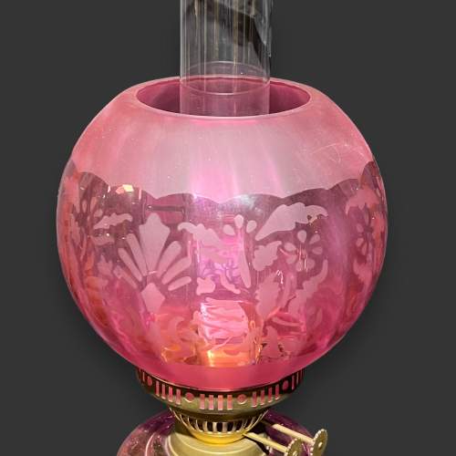 Victorian FS & Co Cranberry Glass & Cast Iron Oil Lamp image-2