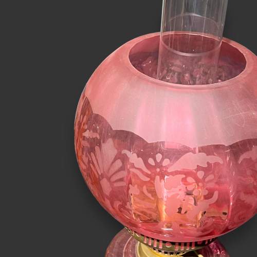 Victorian FS & Co Cranberry Glass & Cast Iron Oil Lamp image-3