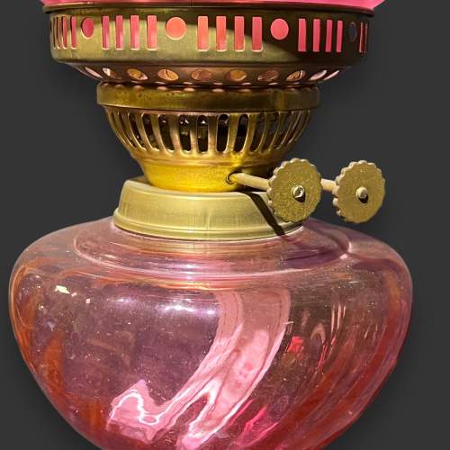 Victorian FS & Co Cranberry Glass & Cast Iron Oil Lamp image-5
