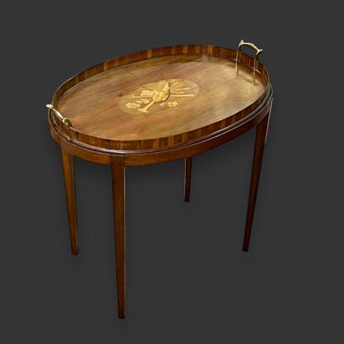 Edwardian Inlaid Oval Tray and Stand image-1