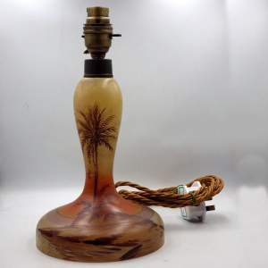 Art Deco 1930s Palm Tree Painted Glass Table Lamp