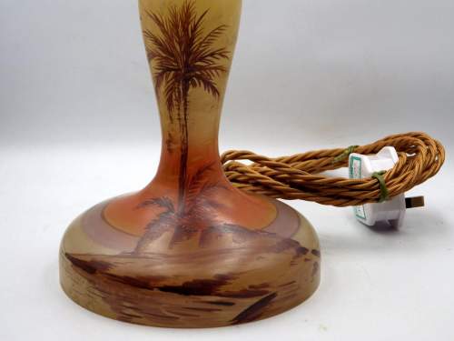 Art Deco 1930s Palm Tree Painted Glass Table Lamp image-2