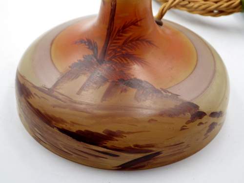 Art Deco 1930s Palm Tree Painted Glass Table Lamp image-4