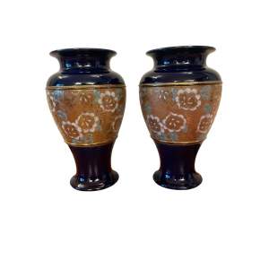 Pair Royal Doulton Cobalt Blue Slaters Vases