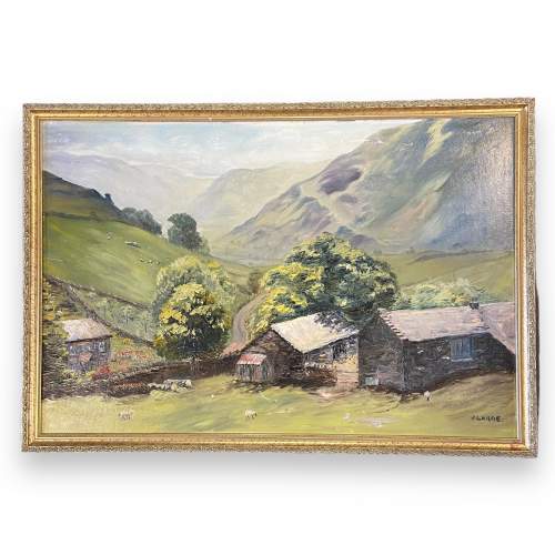 Lake District Oil on Canvas Painting by J Large image-1