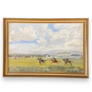 Running Out - Epsom Downs Oil on Board by H.G Buxon