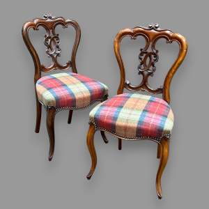 Pair of 19th Century Walnut Carved Balloon Back Chairs