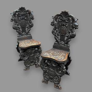 Pair of 19th Century Italian Sgabello Carved Hall Chairs