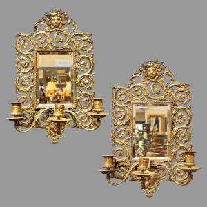 Pair of Early 19th Century Brass Girandole Wall Mirrors