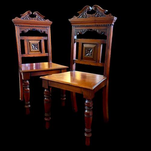 Pair of 19th Century Victorian Walnut Hall Chairs image-1