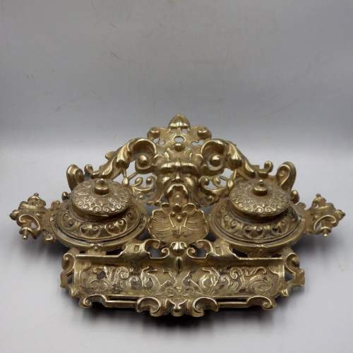 Baroque Decorative Vintage French Brass Inkwell Desk Stand image-1