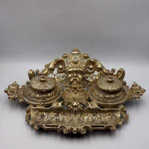 Baroque Decorative Vintage French Brass Inkwell Desk Stand