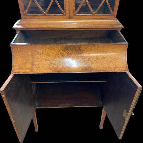 An Elegant Victorian Inlaid Mahogany Cupboard Bookcase image-4