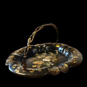 Victorian Papier Mache Mother of Pearl Oval Dish