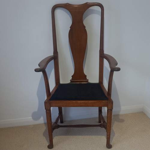 Late Victorian High Back Oak Open Armchair image-1