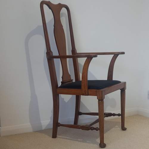 Late Victorian High Back Oak Open Armchair image-2