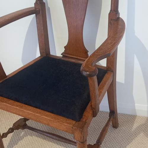 Late Victorian High Back Oak Open Armchair image-5