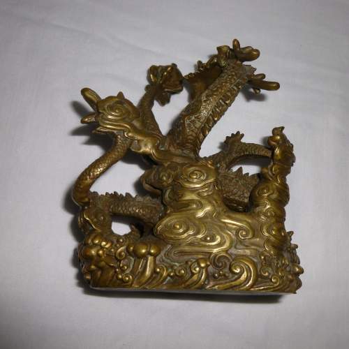 Chinese Cast Bronze Dragon chasing Flaming Pearl image-3