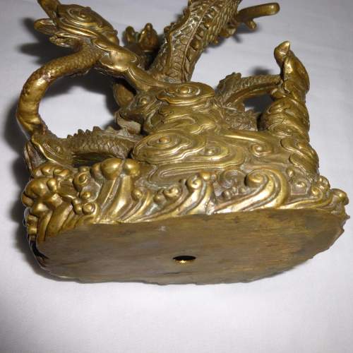 Chinese Cast Bronze Dragon chasing Flaming Pearl image-4