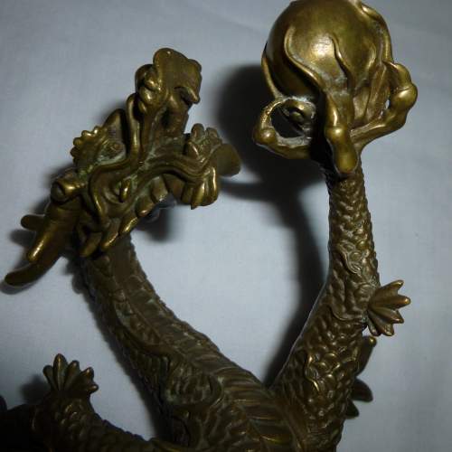 Chinese Cast Bronze Dragon chasing Flaming Pearl image-5