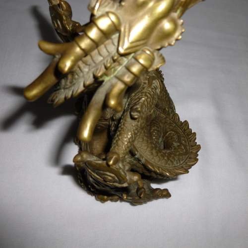 Chinese Cast Bronze Dragon chasing Flaming Pearl image-6